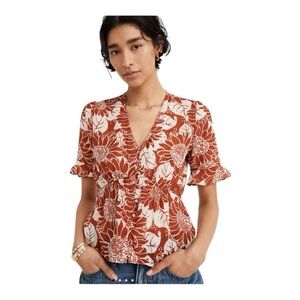 Madewell Orange Flutter Sleeve Ruffled Blouse
